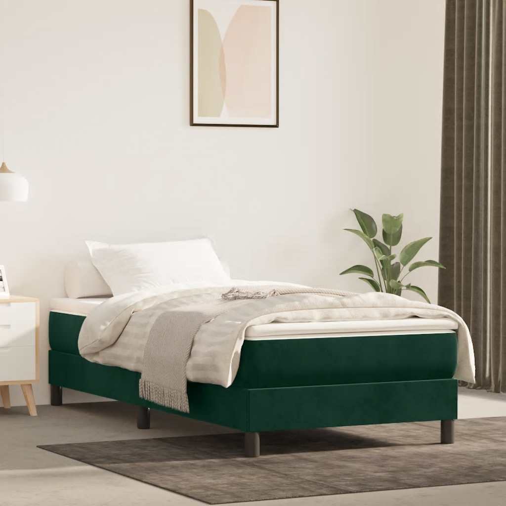 Boxspring-sängram mörkgrön 100x200 cm sammet