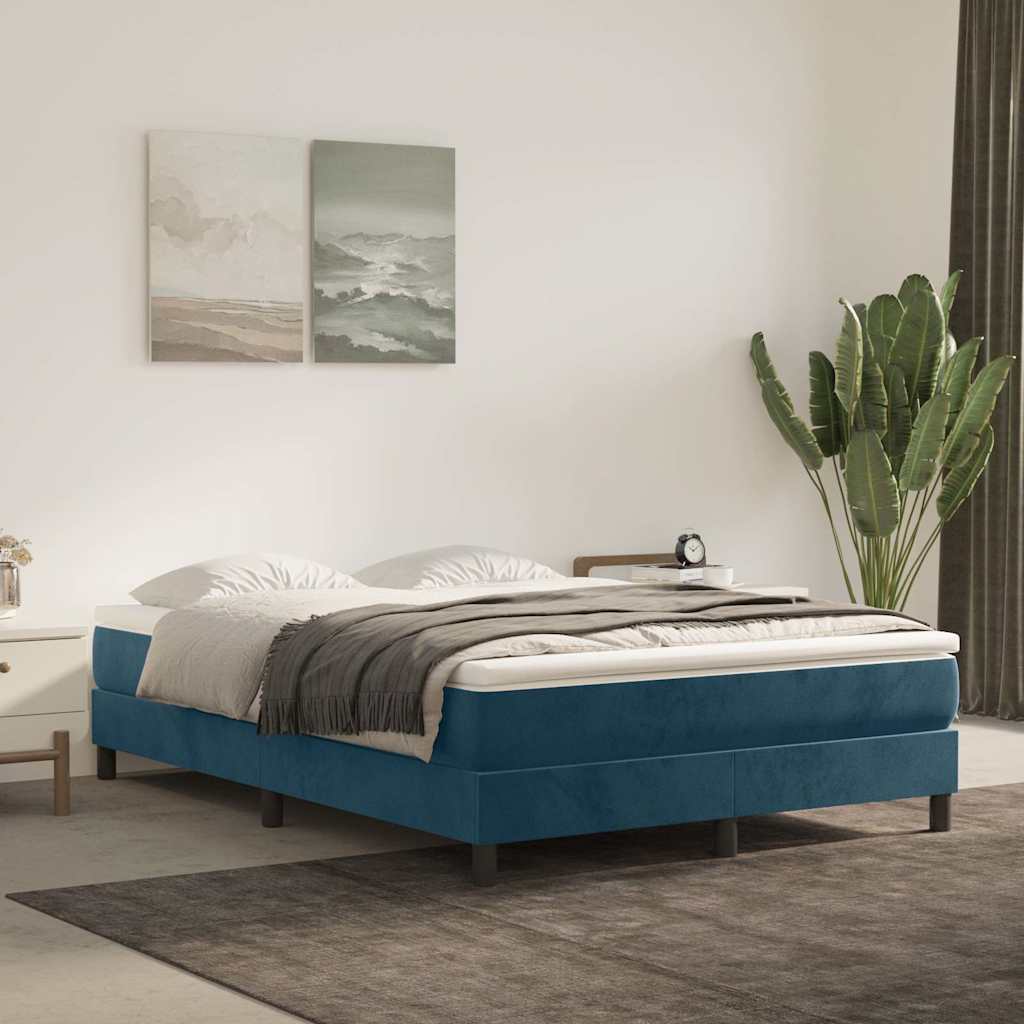 Boxspring-sängram mörkblå 140x190 cm sammet