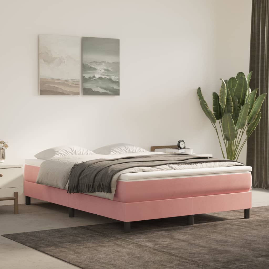Boxspring-sängram rosa 140x190 cm sammet