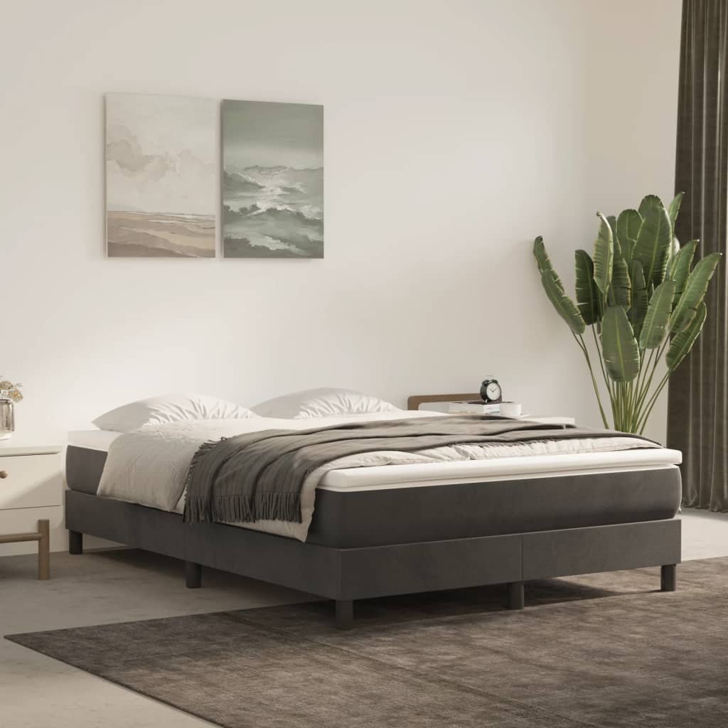 Boxspring-sängram mörkgrå 140x200 cm sammet