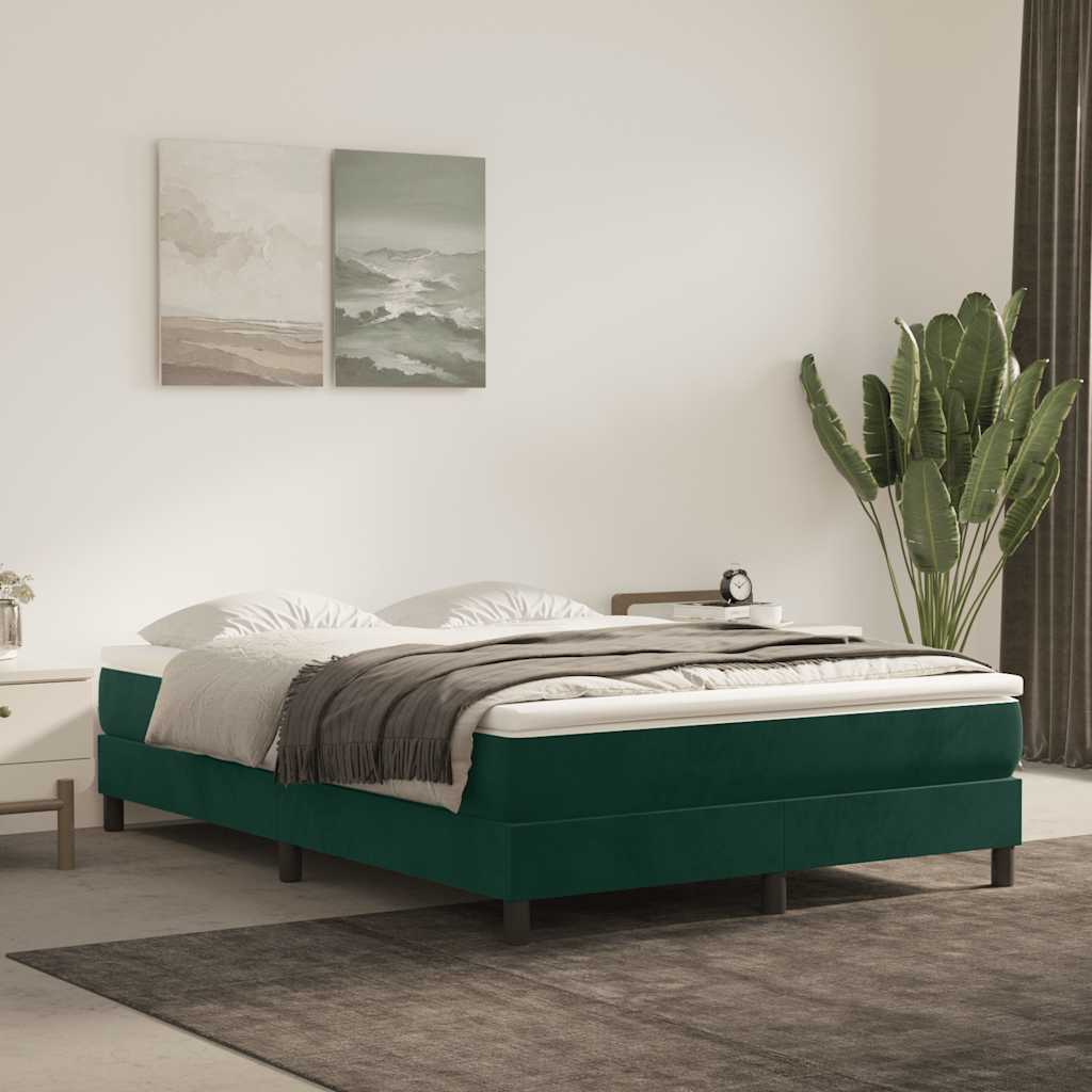 Boxspring-sängram mörkgrön 140x200 cm sammet