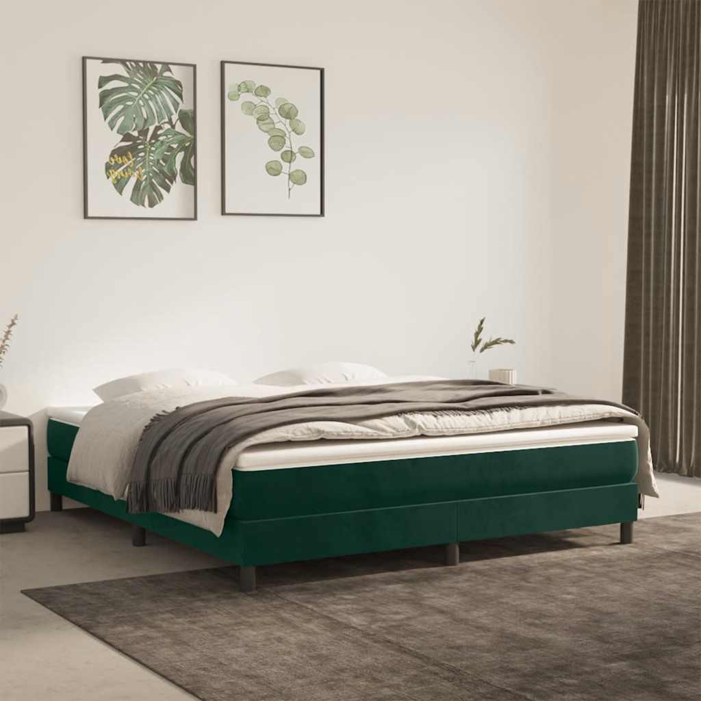 Boxspring-sängram mörkgrön 160x200 cm sammet