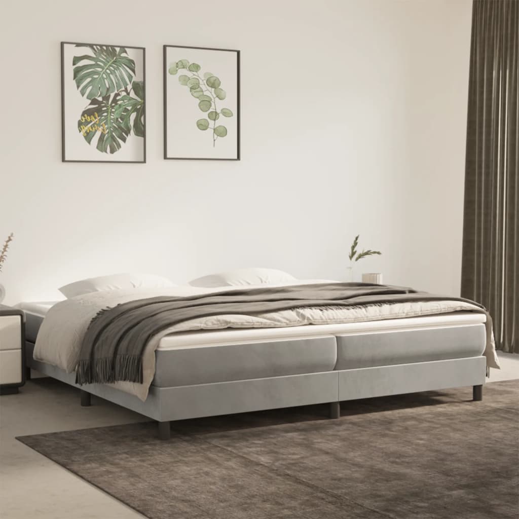Boxspring-sängram ljusgrå 200x200 cm sammet