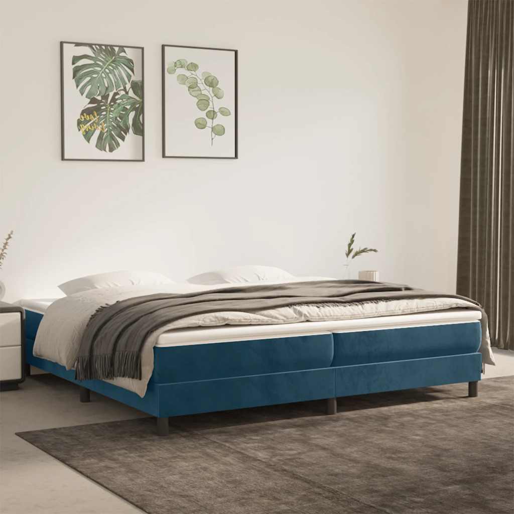 Boxspring-sängram mörkblå 200x200 cm sammet