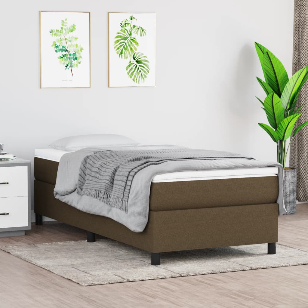 Boxspring-sängram mörkbrun 90x190 cm tyg