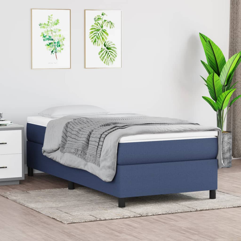Boxspring-sängram blå 90x200cm tyg