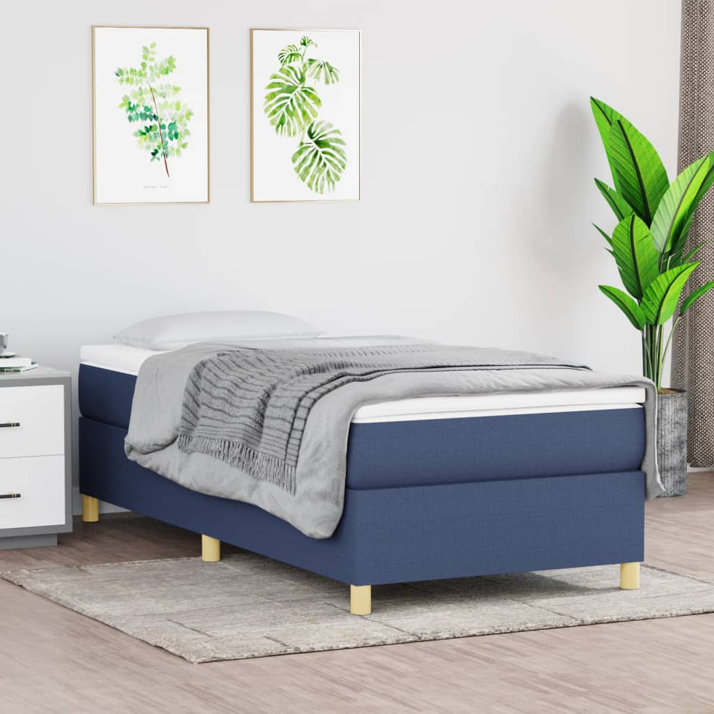 Boxspring-sängram blå 90x190 cm tyg