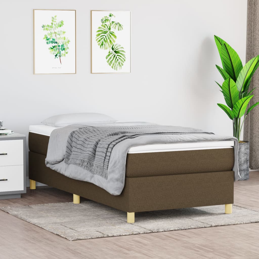 Boxspring-sängram mörkbrun 100x200 cm tyg