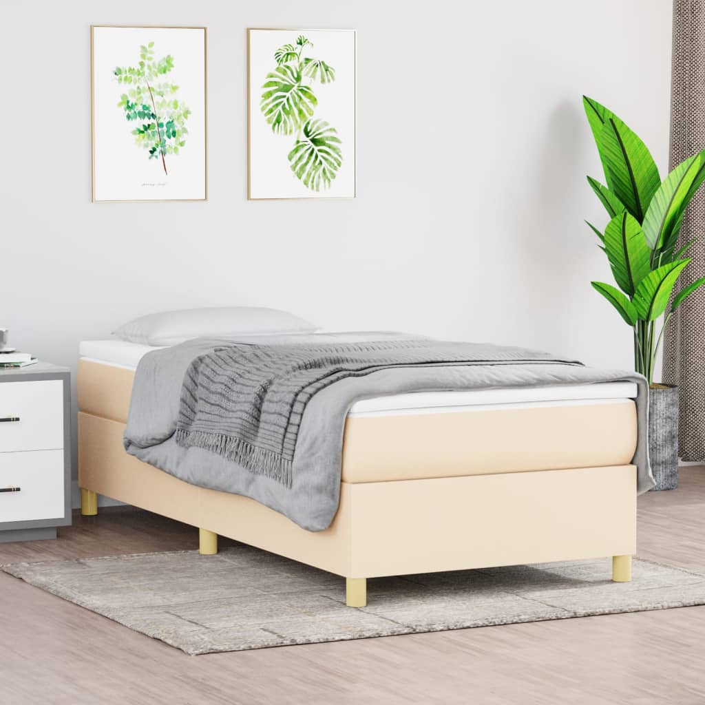 Boxspring-sängram gräddvit 100x200 cm tyg