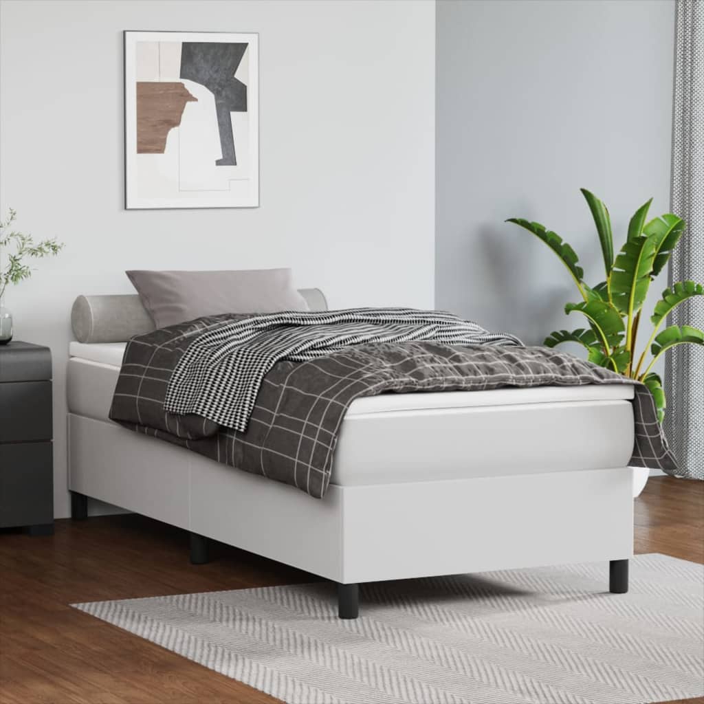Boxspring-sängram vit 90x200 cm konstläder
