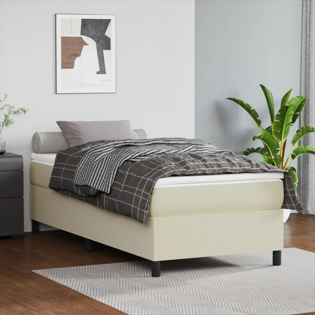 Boxspring-sängram gräddvit 90x200 cm konstläder