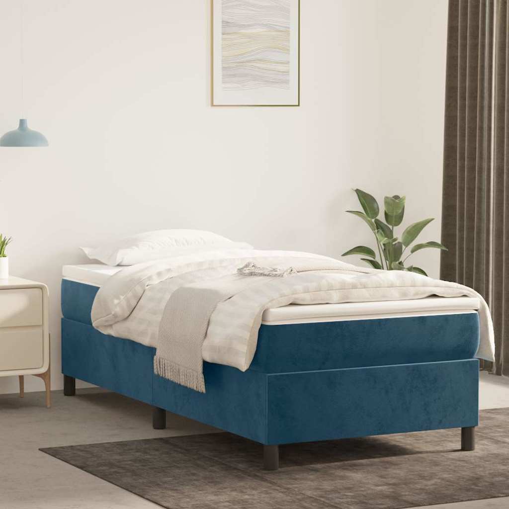 Boxspring-sängram mörkblå 80x200 cm sammet