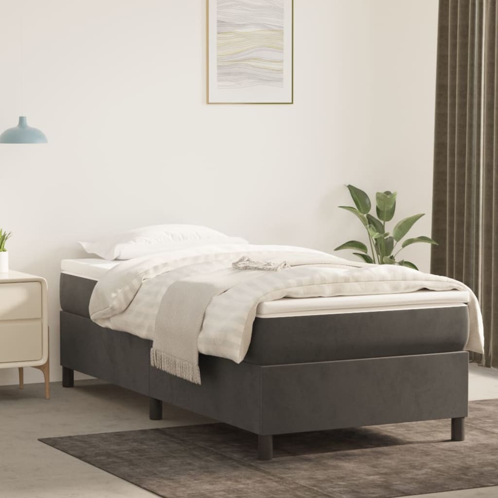 Boxspring-sängram mörkgrå 90x190 cm sammet