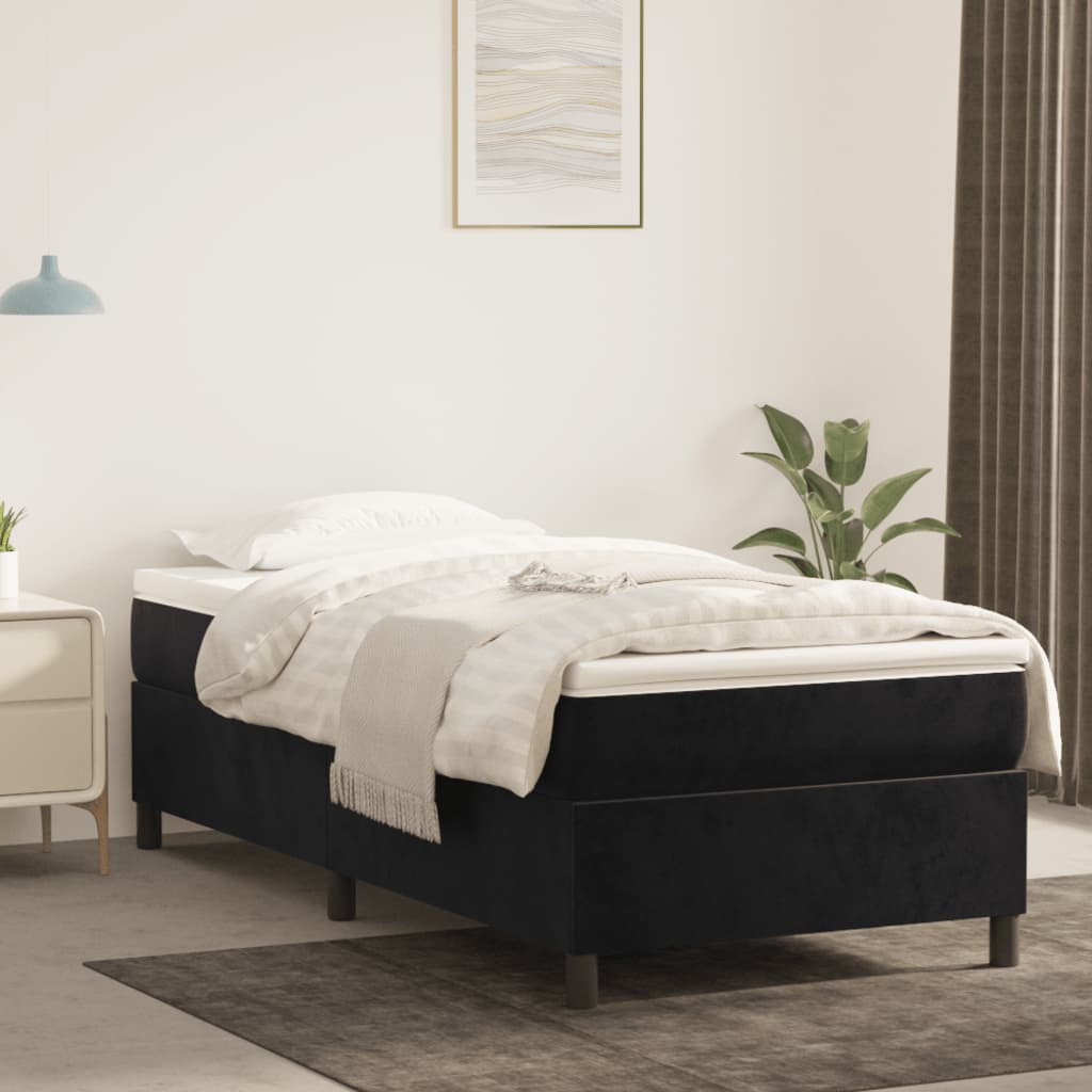 Boxspring-sängram svart 90x190 cm sammet