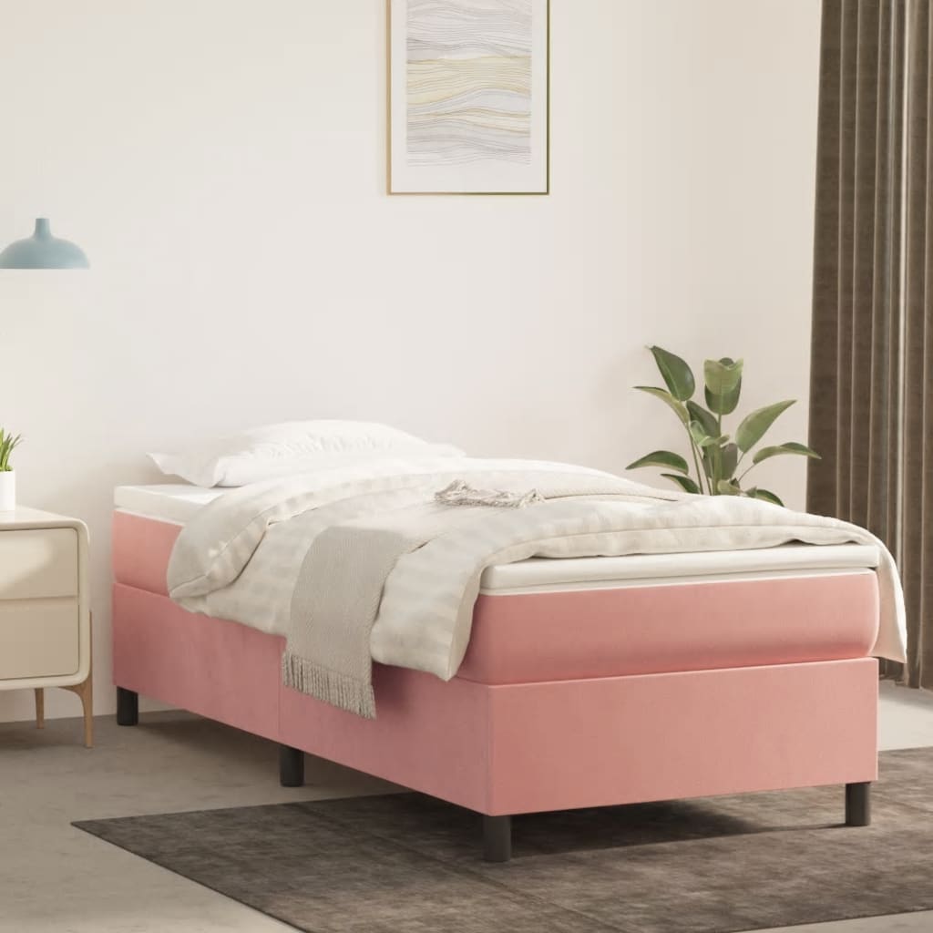 Boxspring-sängram rosa 90x190 cm sammet