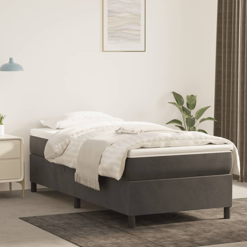 Boxspring-sängram mörkgrå 90x200 cm sammet