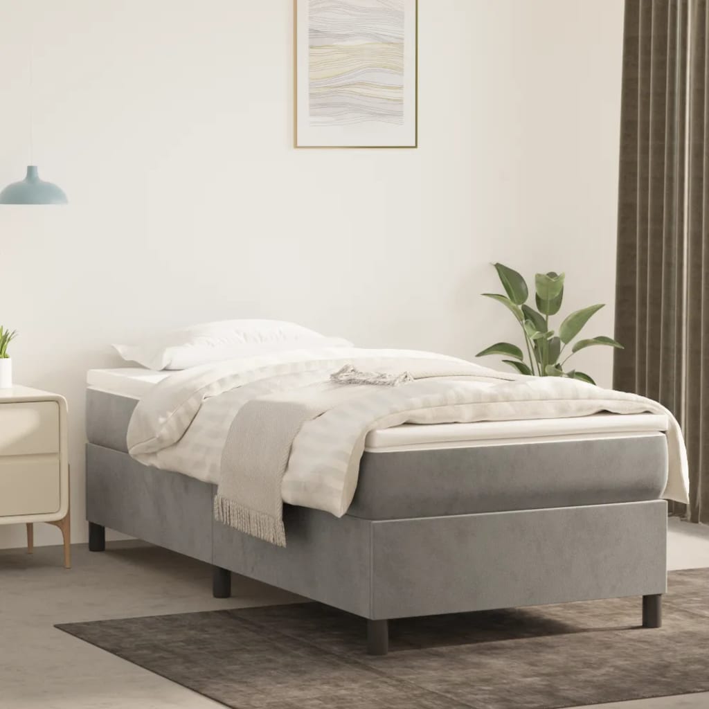 Boxspring-sängram ljusgrå 100x200 cm sammet