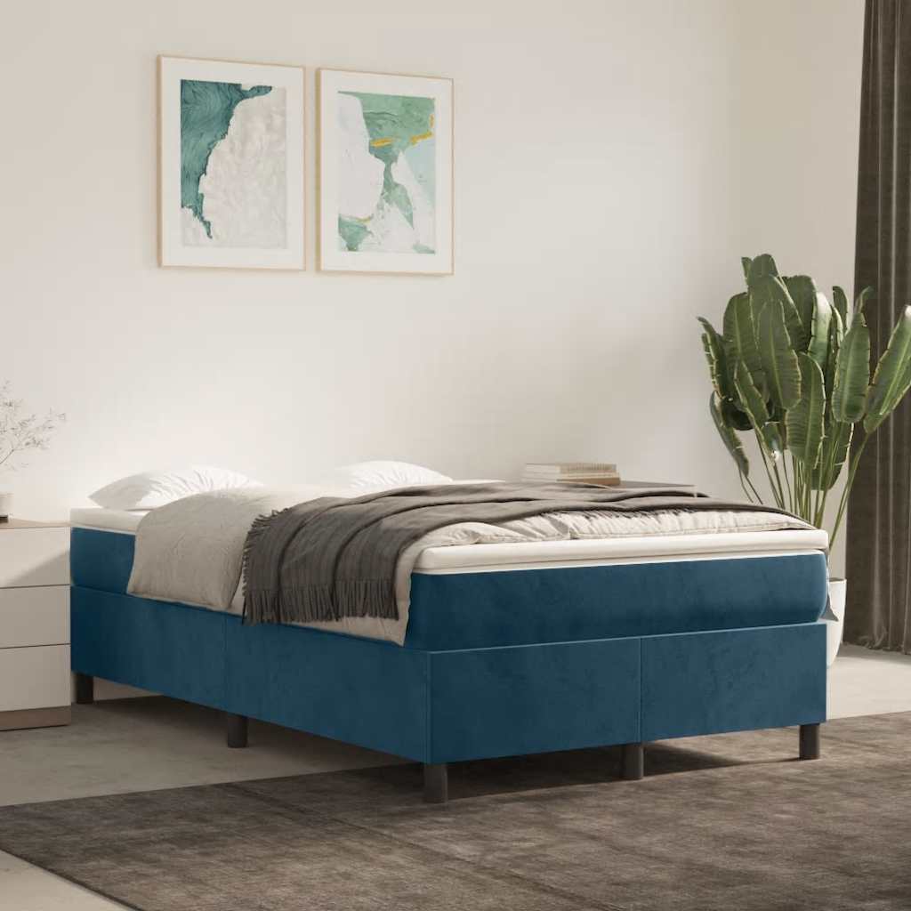 Boxspring-sängram mörkblå 120x200 cm sammet