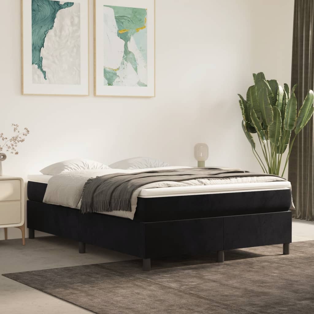 Boxspring-sängram svart 140x190 cm sammet