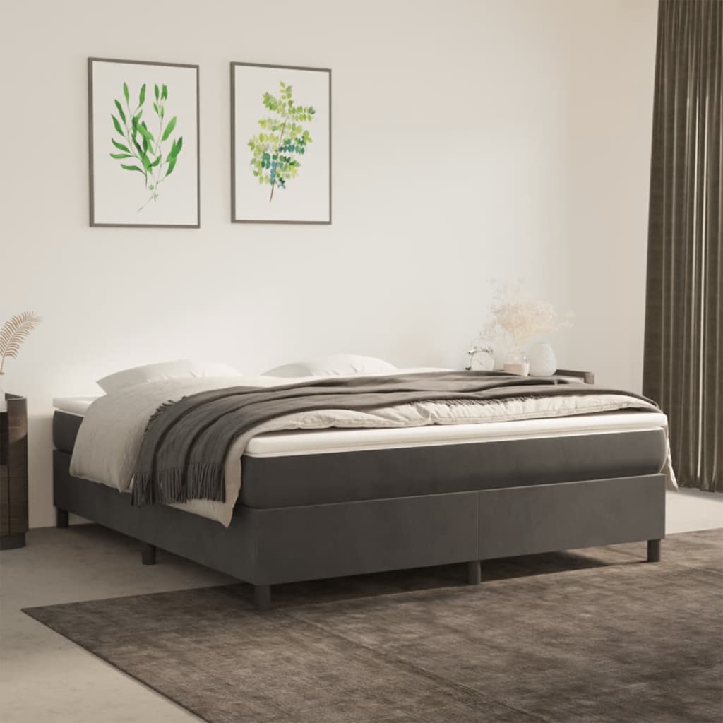 Boxspring-sängram mörkgrå 180x200 cm sammet