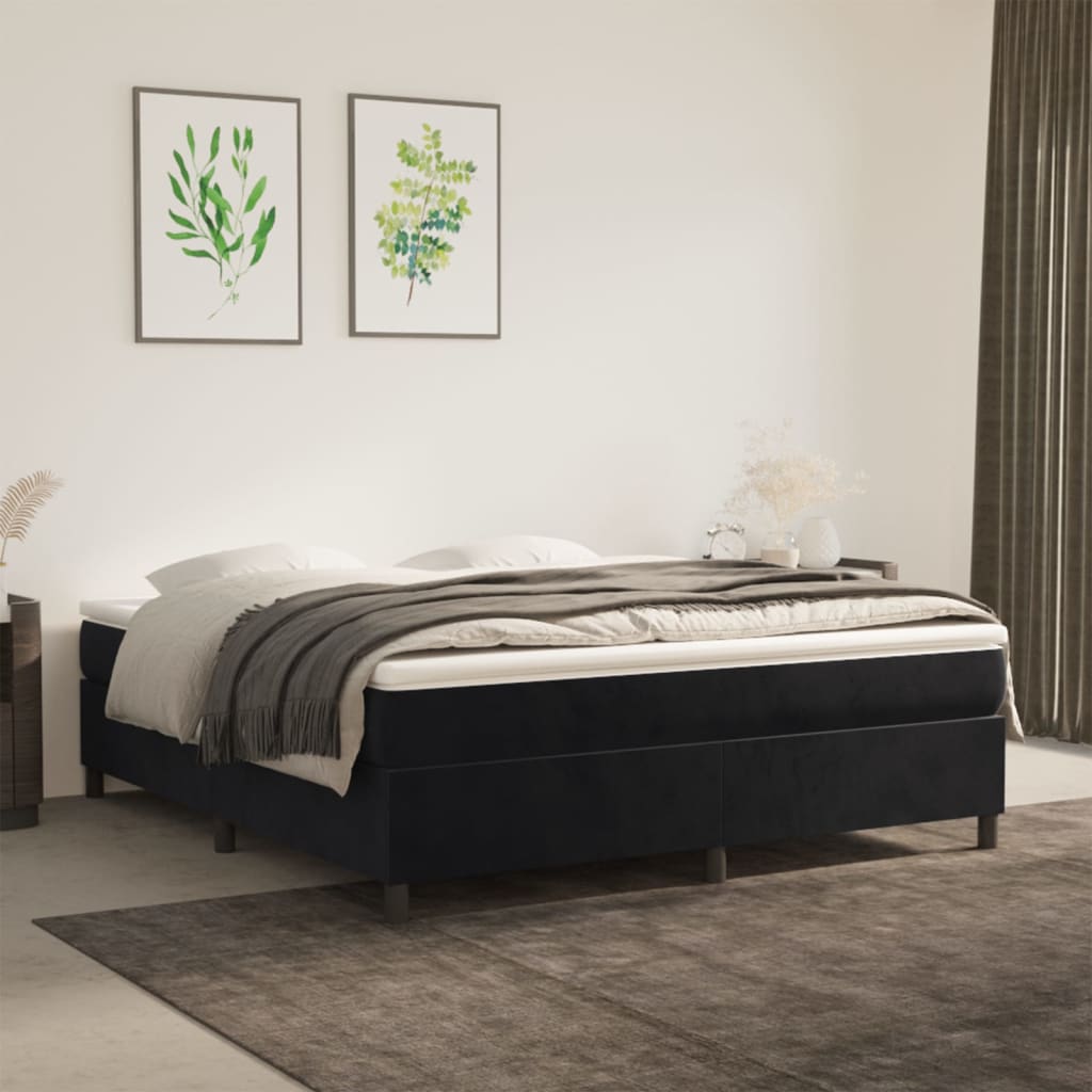 Boxspring-sängram svart 180x200 cm sammet