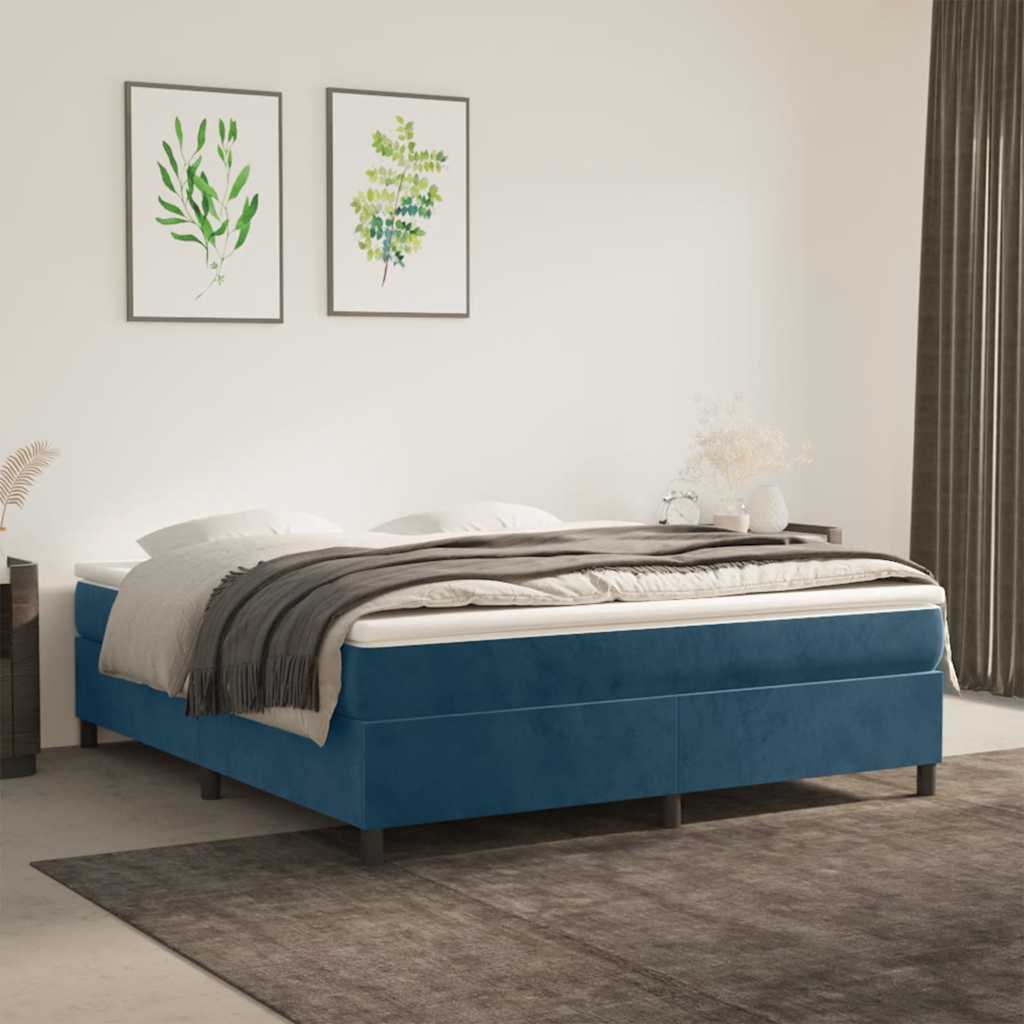 Boxspring-sängram mörkblå 180x200 cm sammet