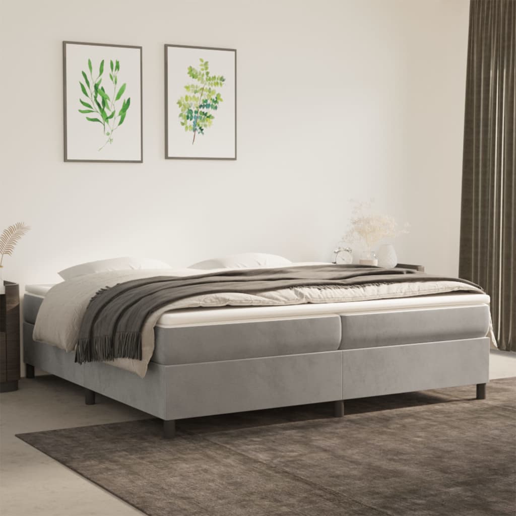Boxspring-sängram ljusgrå 200x200 cm sammet