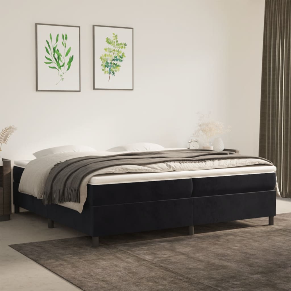 Boxspring-sängram svart 200x200 cm sammet
