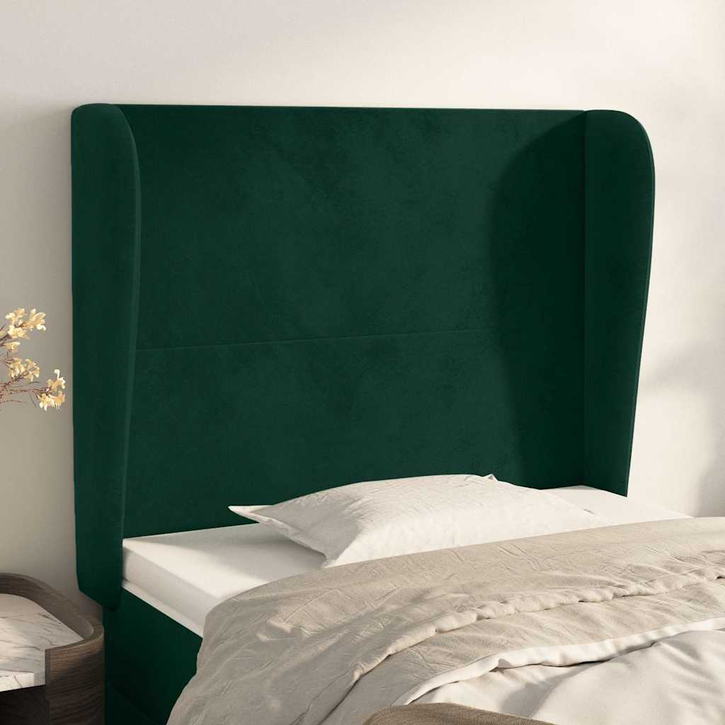 Sänggavel med kanter mörkgrön 103x23x118/128 cm sammet