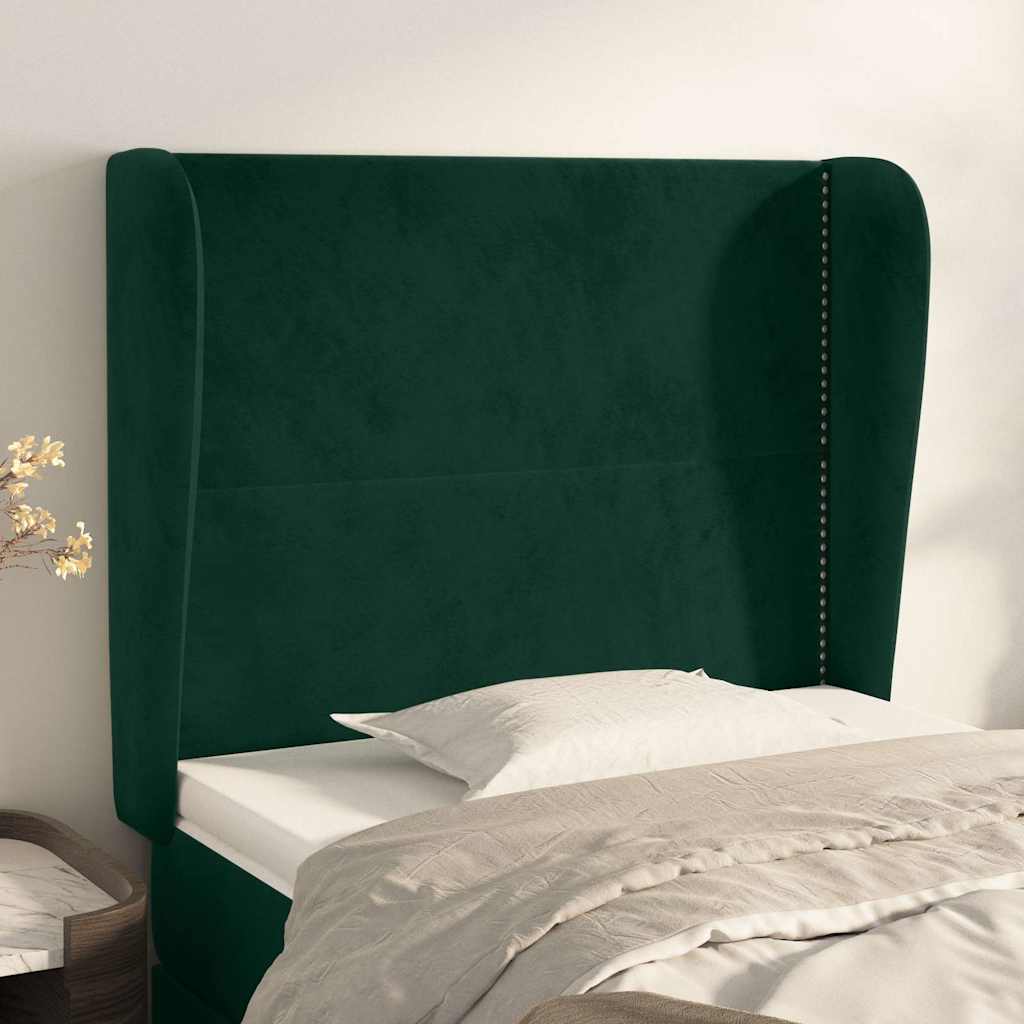 Sänggavel med kanter mörkgrön 103x23x118/128 cm sammet