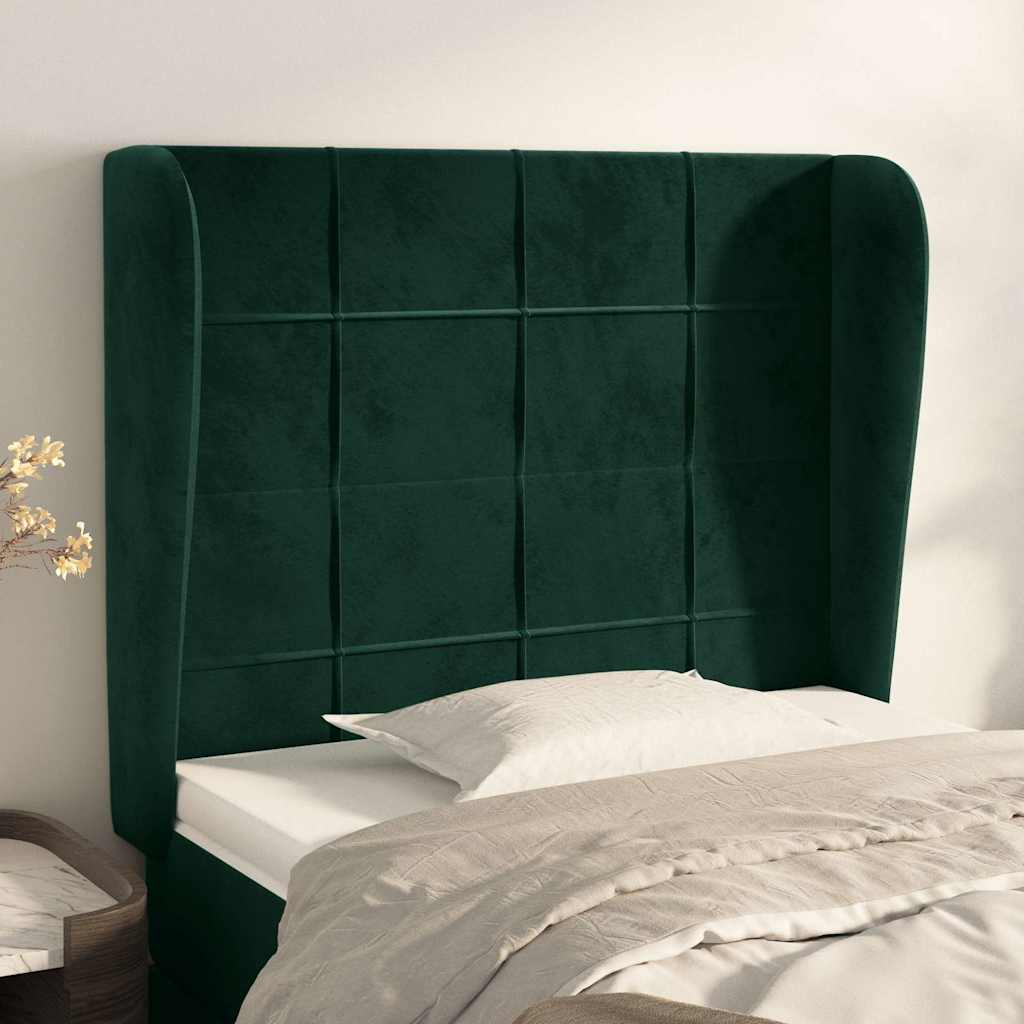 Sänggavel med kanter mörkgrön 93x23x118/128 cm sammet