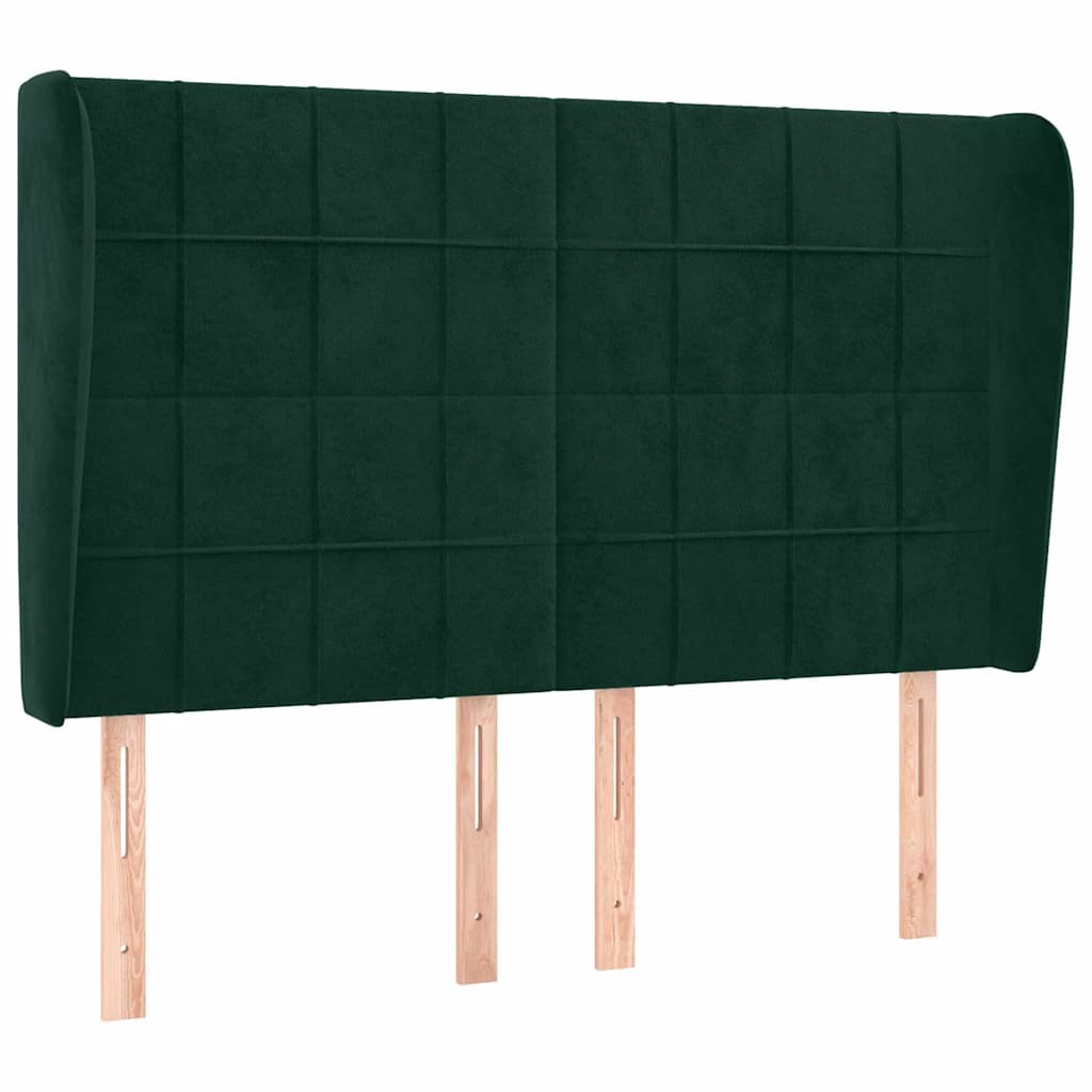 Sänggavel med kanter mörkgrön 147x23x118/128 cm sammet