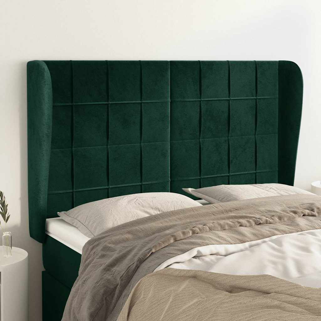 Sänggavel med kanter mörkgrön 147x23x118/128 cm sammet