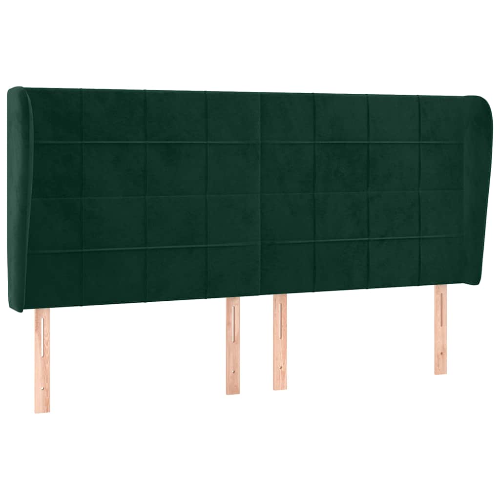 Sänggavel med kanter mörkgrön 203x23x118/128 cm sammet