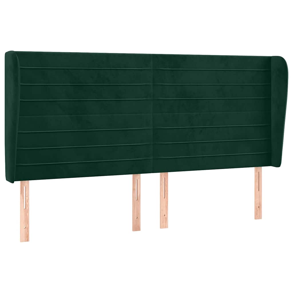 Sänggavel med kanter mörkgrön 183x23x118/128 cm sammet