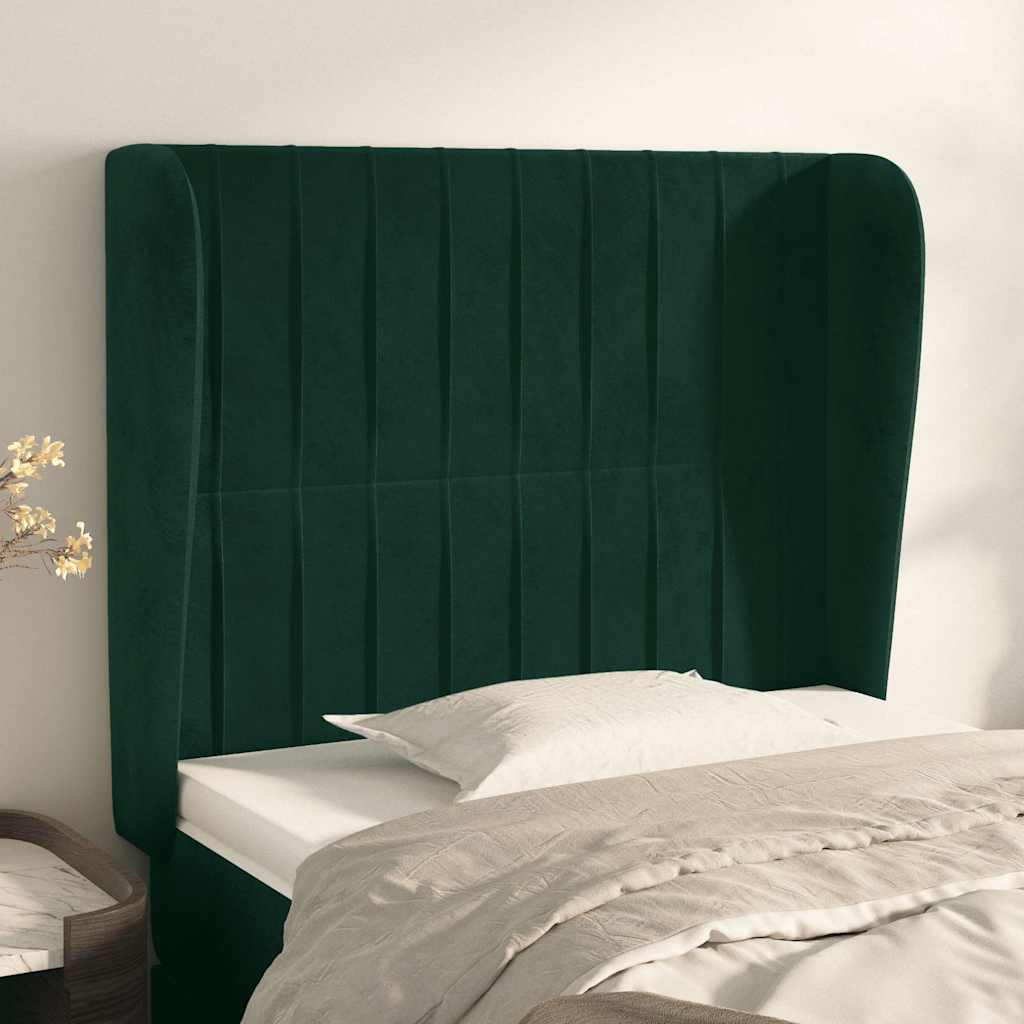 Sänggavel med kanter mörkgrön 93x23x118/128 cm sammet