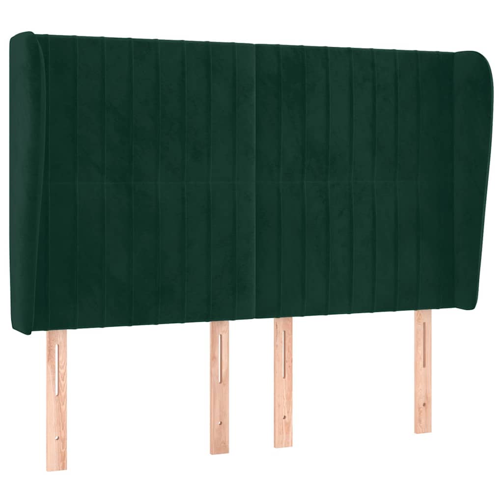 Sänggavel med kanter mörkgrön 147x23x118/128 cm sammet