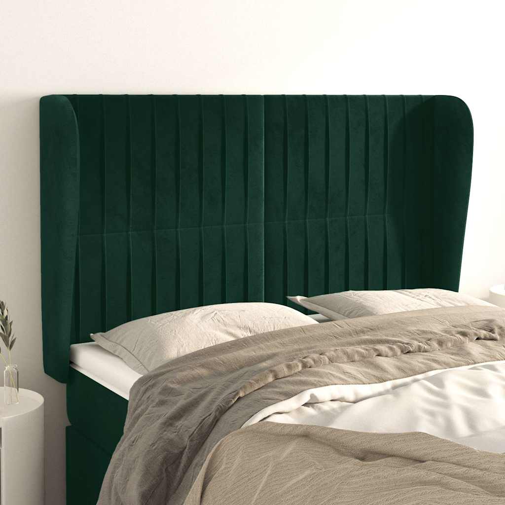 Sänggavel med kanter mörkgrön 147x23x118/128 cm sammet