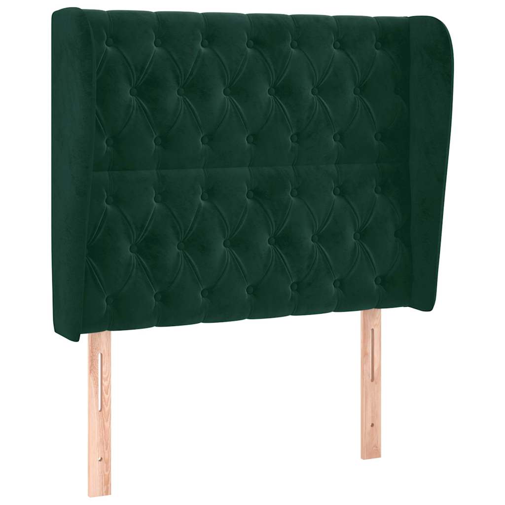 Sänggavel med kanter mörkgrön 103x23x118/128 cm sammet