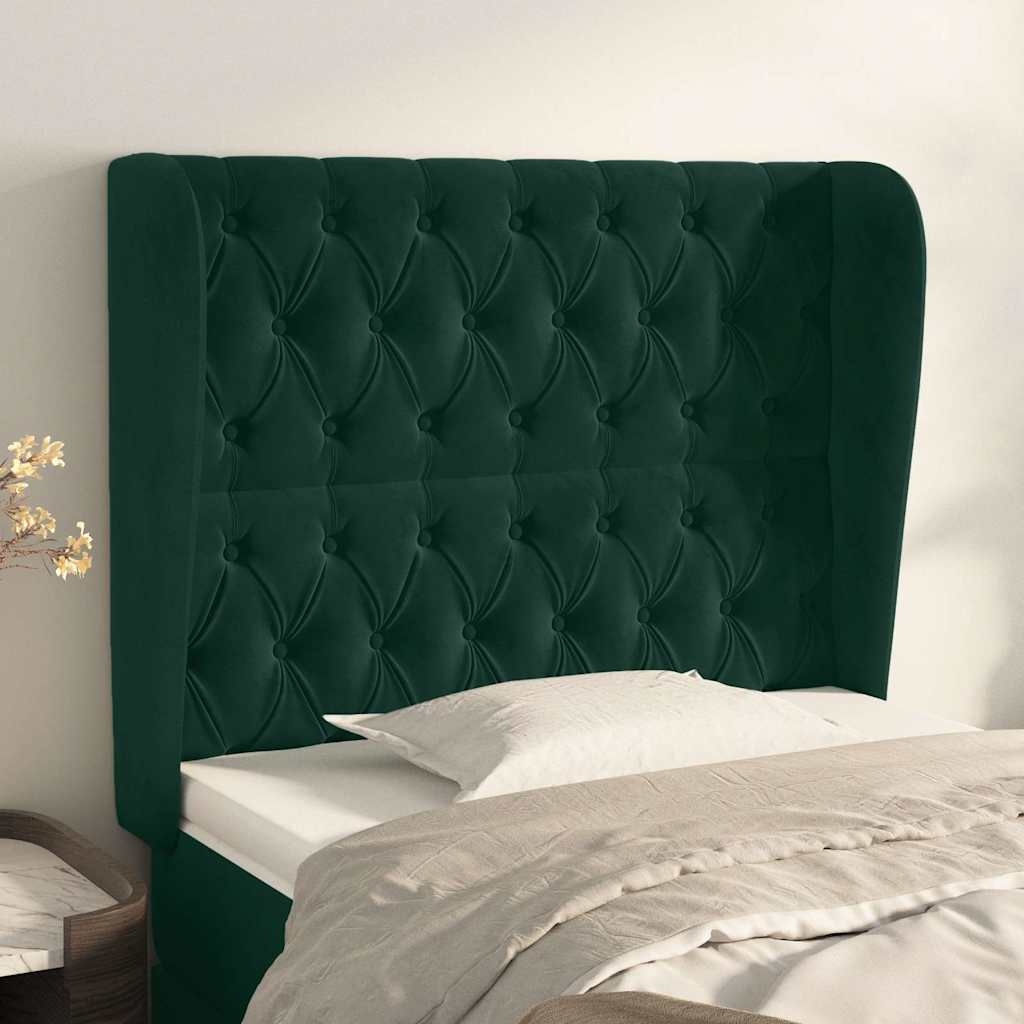 Sänggavel med kanter mörkgrön 103x23x118/128 cm sammet