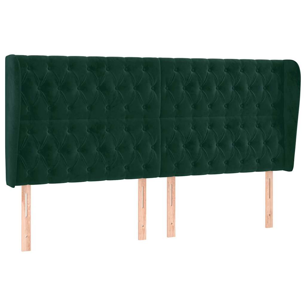 Sänggavel med kanter mörkgrön 183x23x118/128 cm sammet