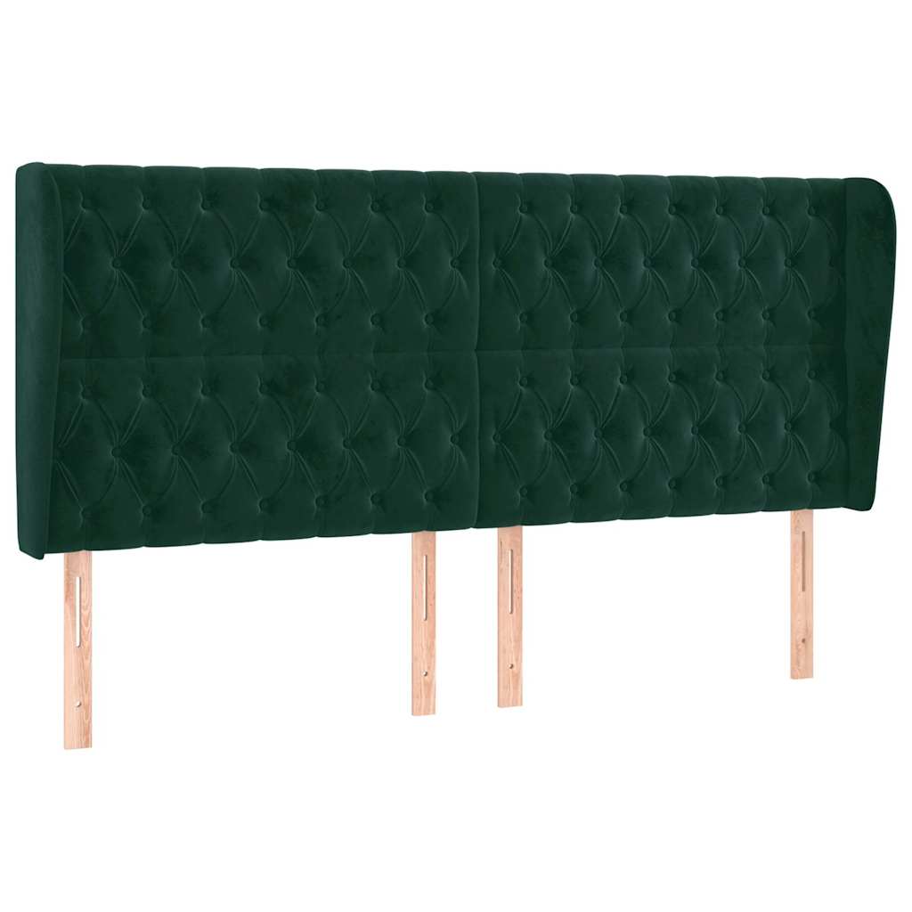 Sänggavel med kanter mörkgrön 203x23x118/128 cm sammet
