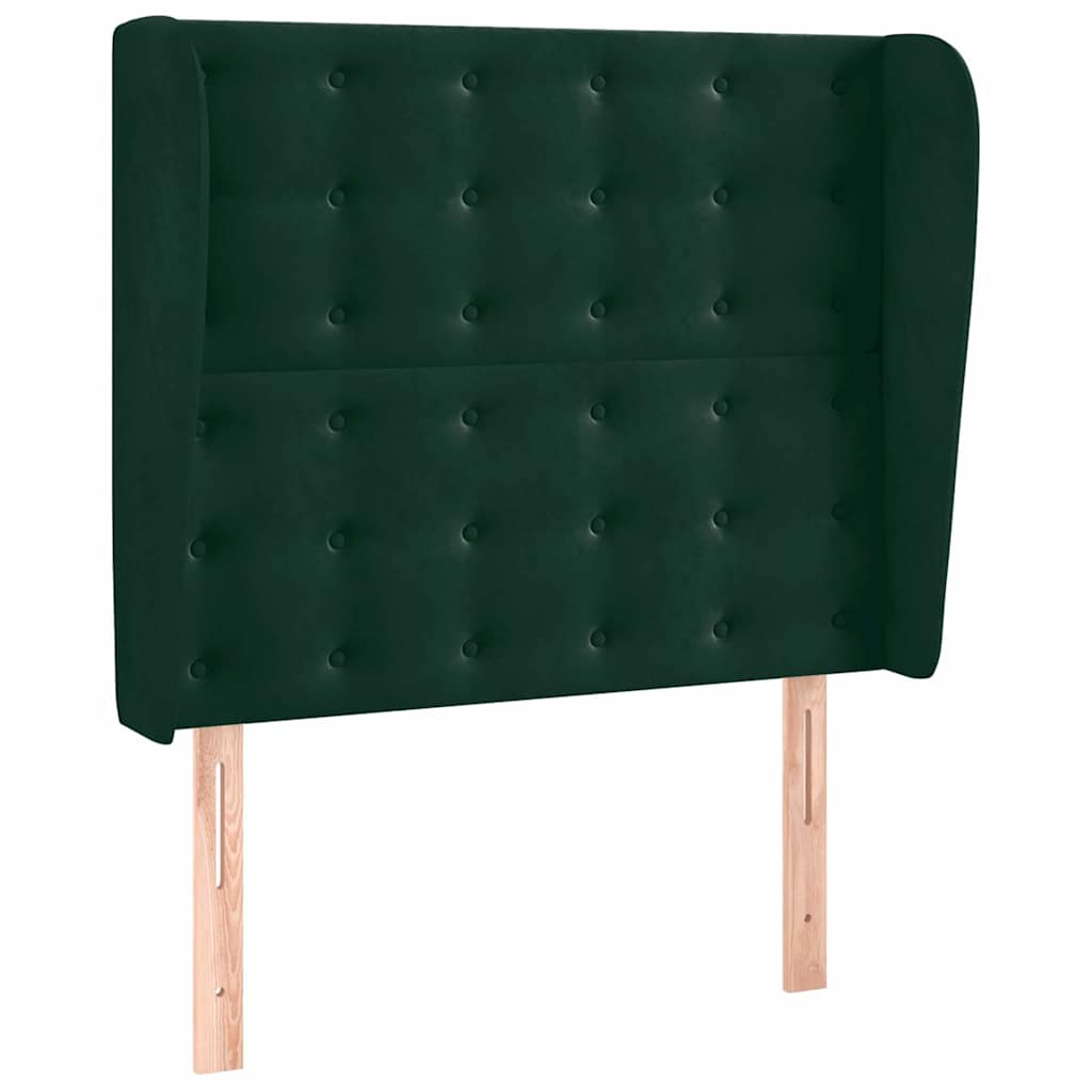 Sänggavel med kanter mörkgrön 93x23x118/128 cm sammet