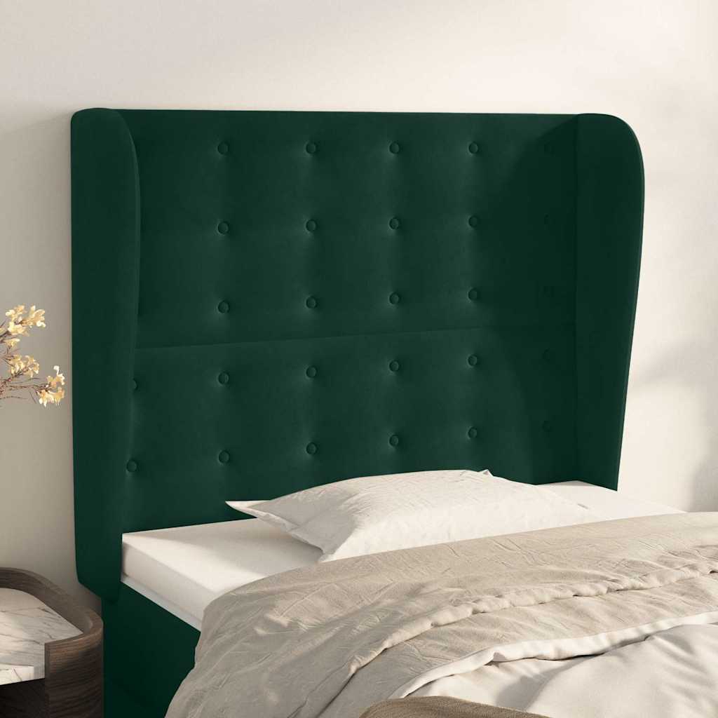 Sänggavel med kanter mörkgrön 93x23x118/128 cm sammet