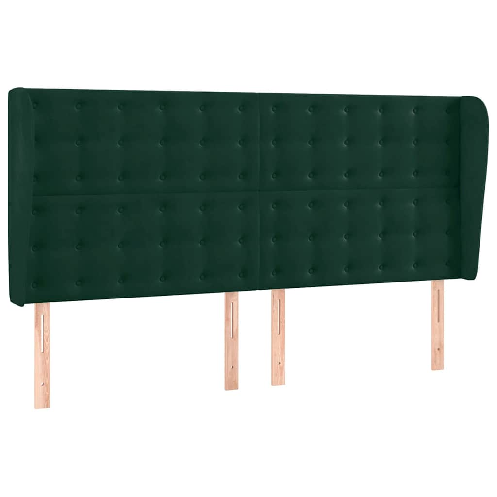 Sänggavel med kanter mörkgrön 163x23x118/128 cm sammet