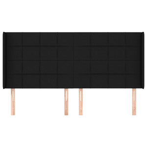 Sänggavel med kanter svart 163x16x118/128 cm tyg