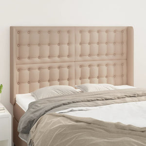 Sänggavel med kanter cappuccino 147x16x118/128 cm konstläder