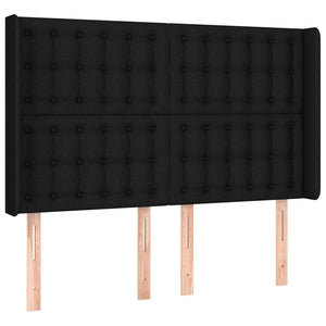 Sänggavel med kanter svart 147x16x118/128 cm tyg