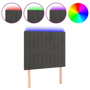 Sänggavel LED mörkgrå 100x5x118/128 cm sammet