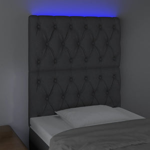 Sänggavel LED mörkgrå 80x7x118/128 cm tyg